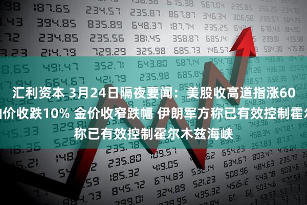 汇利资本 3月24日隔夜要闻：美股收高道指涨600点 国际油价收跌10% 金价收窄跌幅 伊朗军方称已有效控制霍尔木兹海峡
